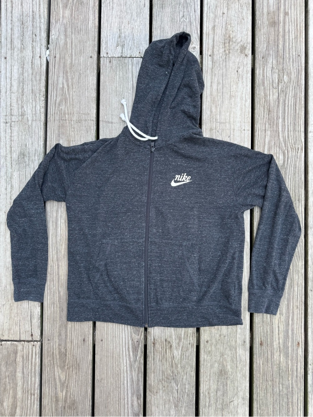 Nike Dark Gray Full-Zip Thin Hoodie with White Logo